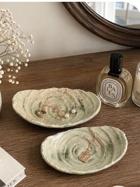 2 Hao Marked Ceramic Trinket Dishes. Collectible | Green | Chinese | 9.5x5.5